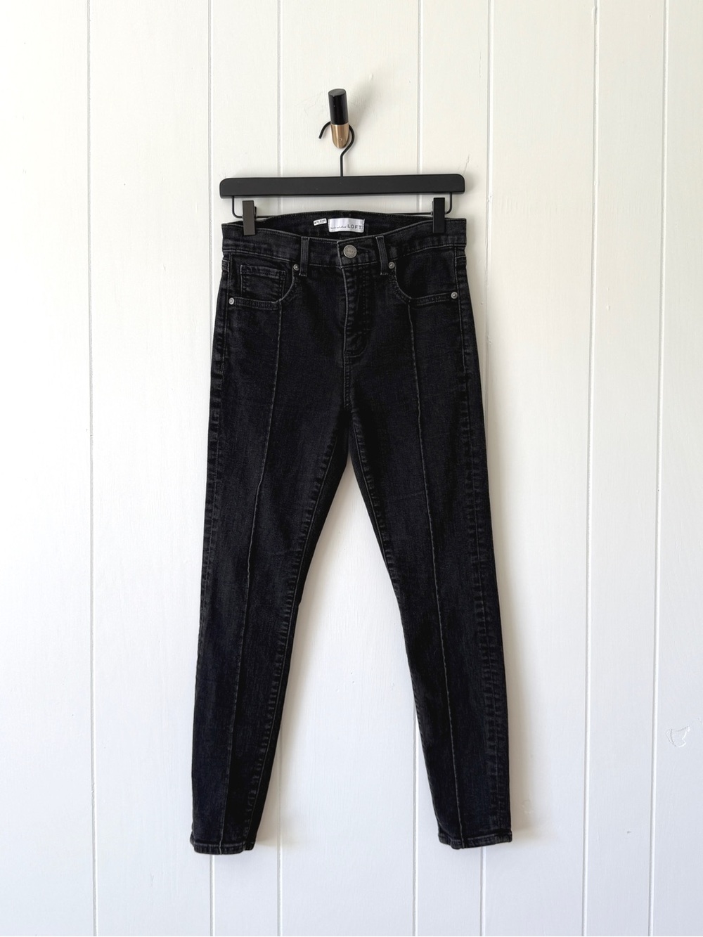 LOFT Black Skinny Jeans with Front Seam Contrast Piping Detail